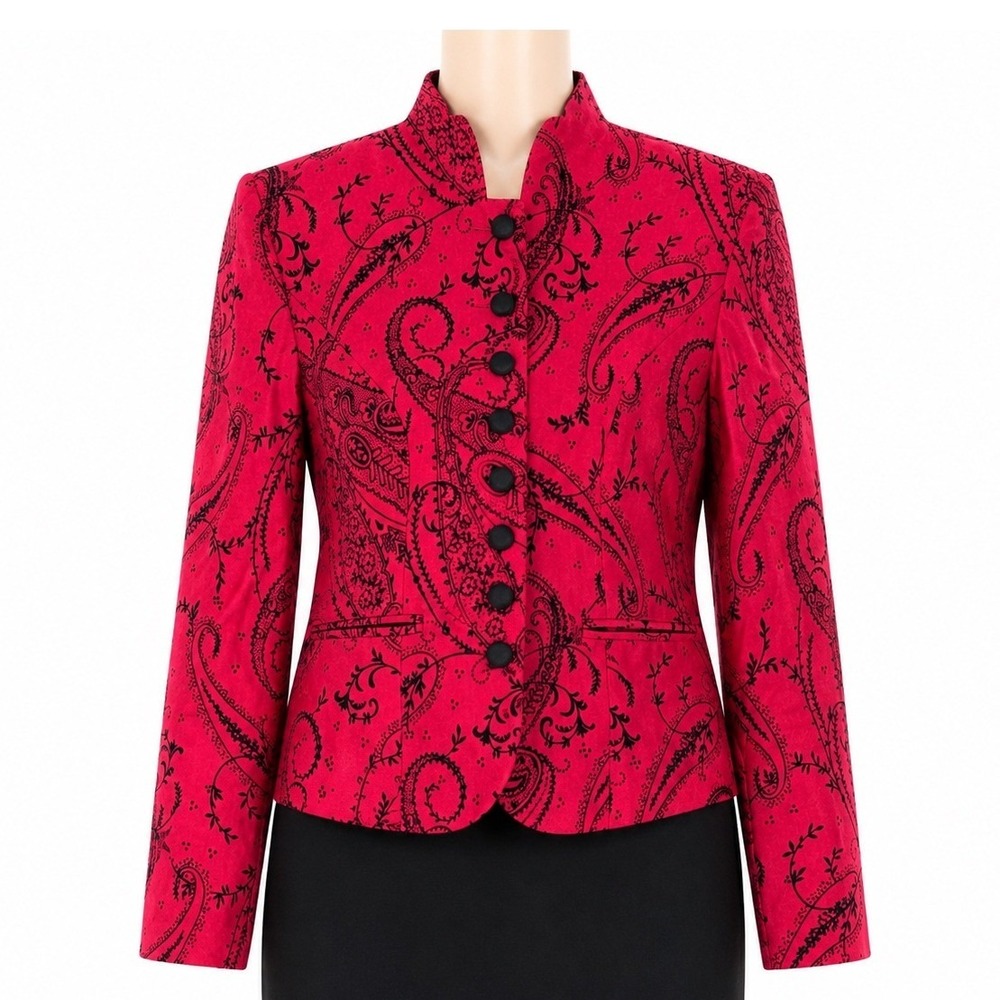 Dani Max Lois Snyder Paisley Blazer Pink Black Petite 6 Womens Jacket Vintage